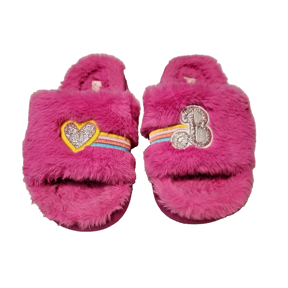 Barbie Movie Fuzzy Pink Furry House Slippers Slides Sandals Women's Large 9-10
